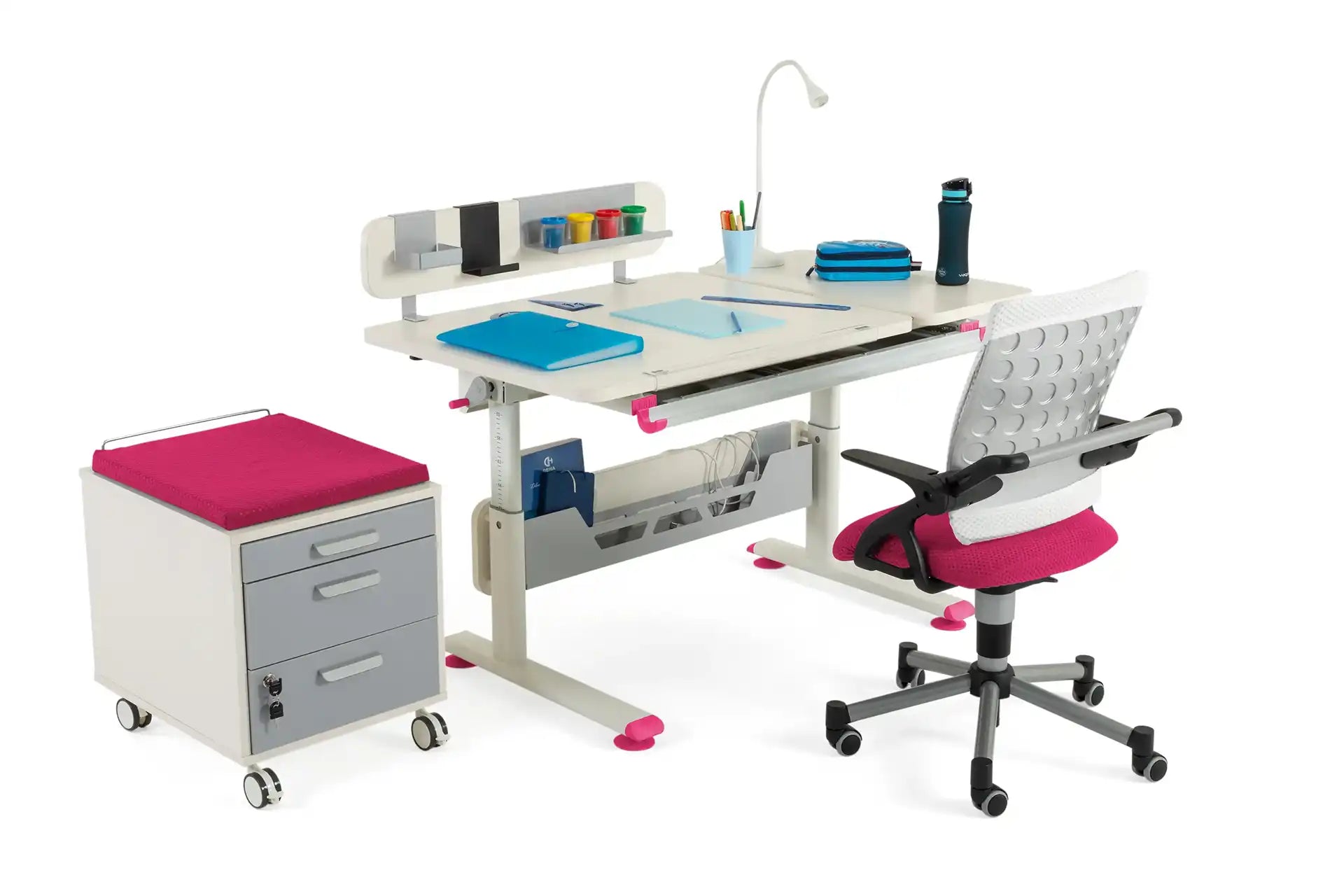 Vega Deluxe Desk Set - Ecru / Fuchsia