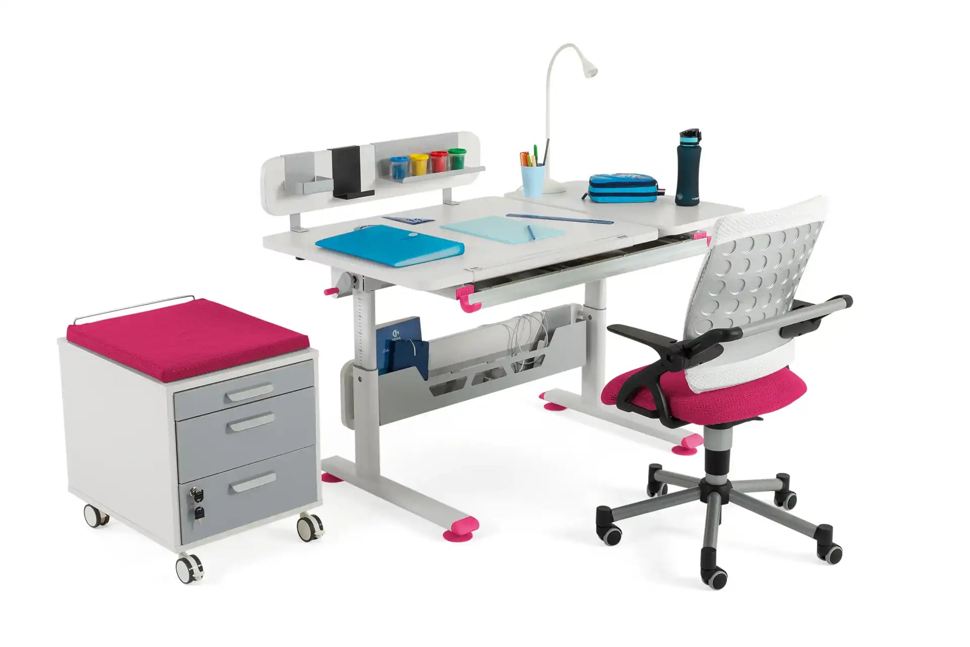 Vega Deluxe Desk Set - White / Fuchsia